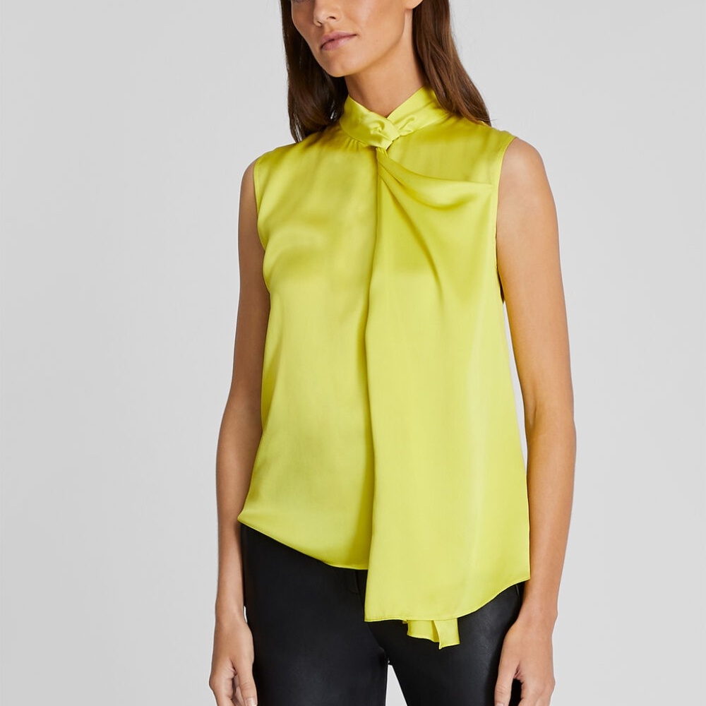 Silk Charmeuse Front Drape Top - New With Tags - NEVER WORN -  Warm Olive